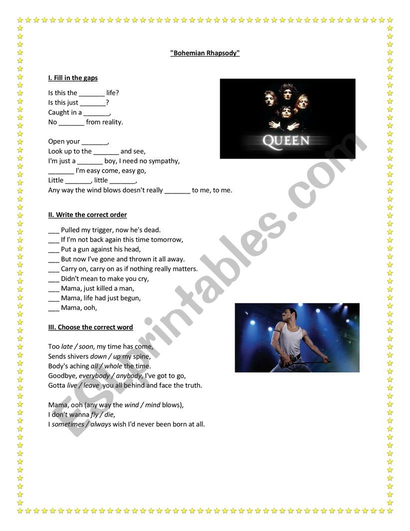 Queen worksheet