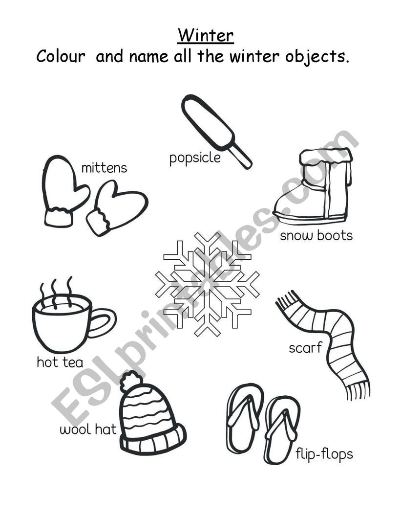 Winter objects worksheet