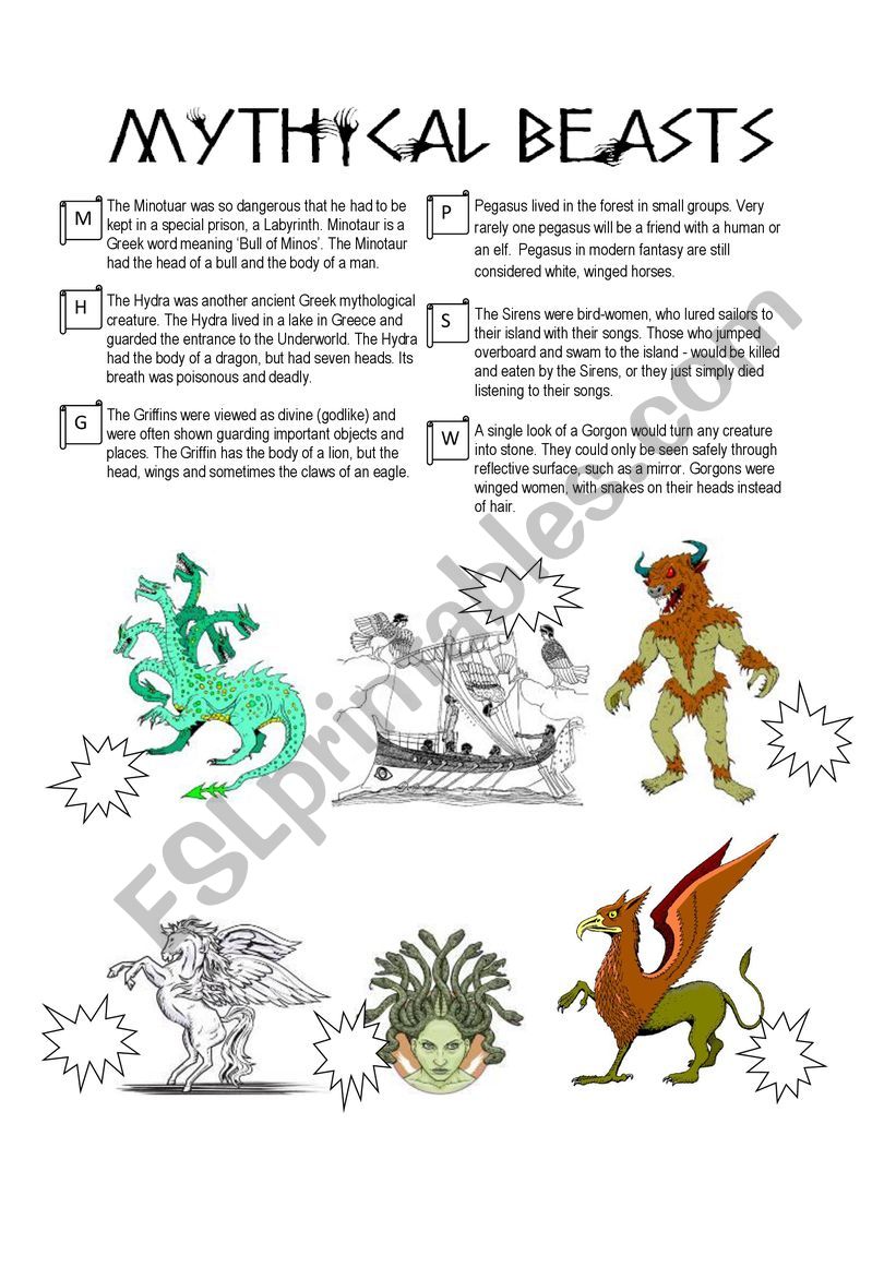 Mythical beasts worksheet