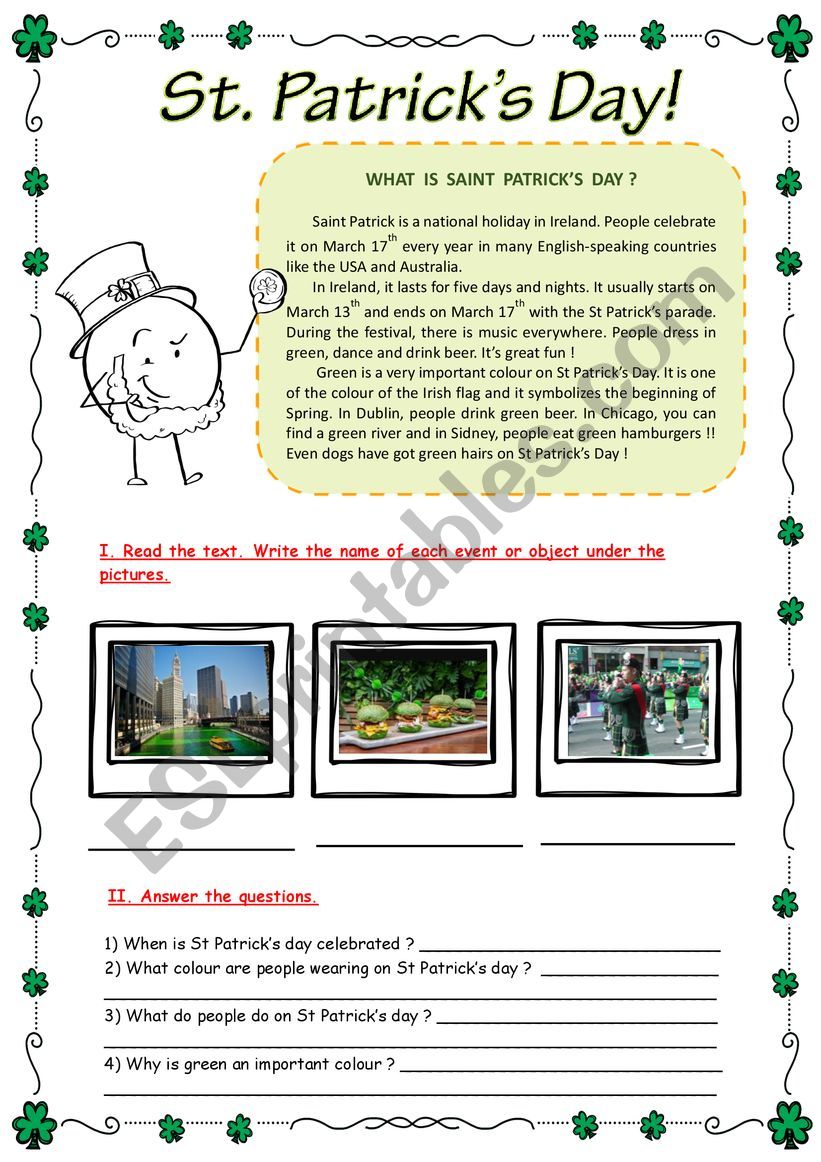 Saint Patricks day  worksheet