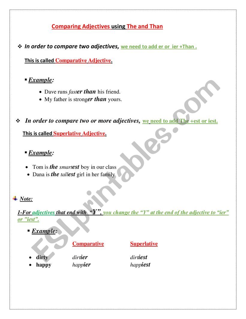 Comparing Adjectives using The and Than