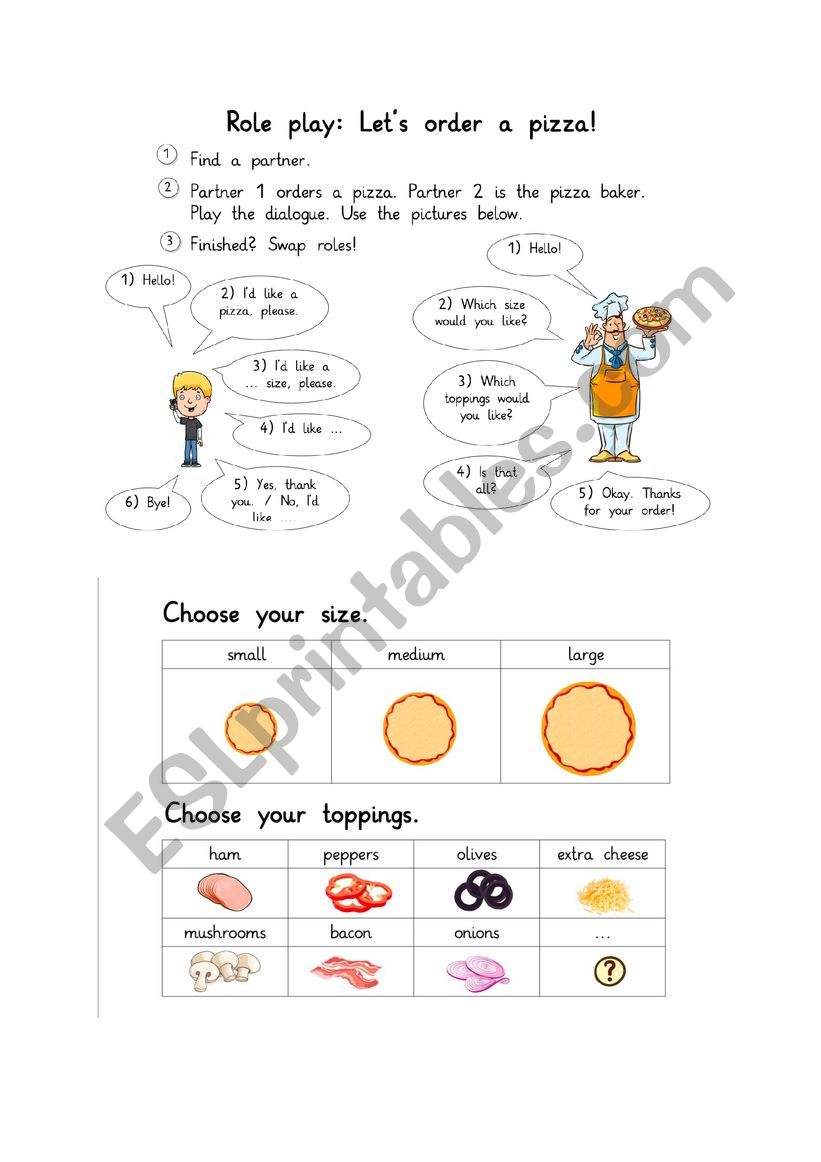 LetÃ¯Â¿Â½s order a pizza! worksheet