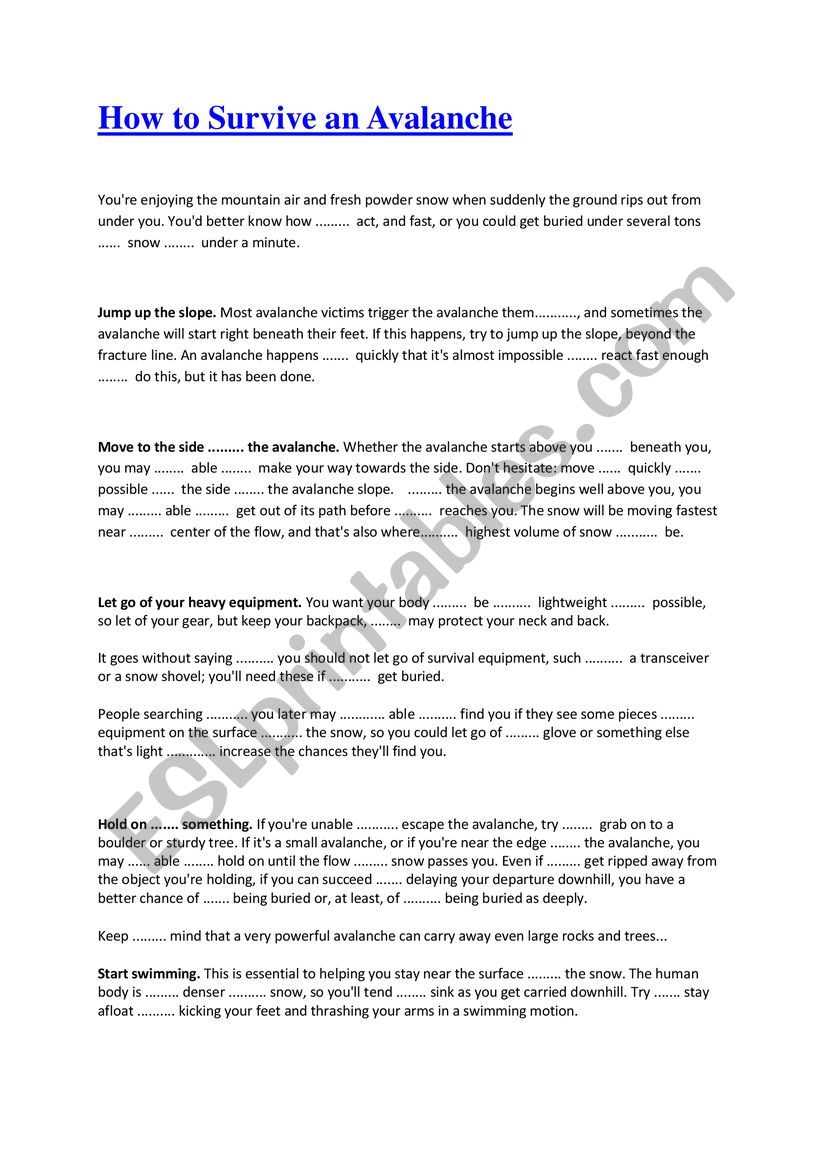 How to Survive an Avalanche worksheet