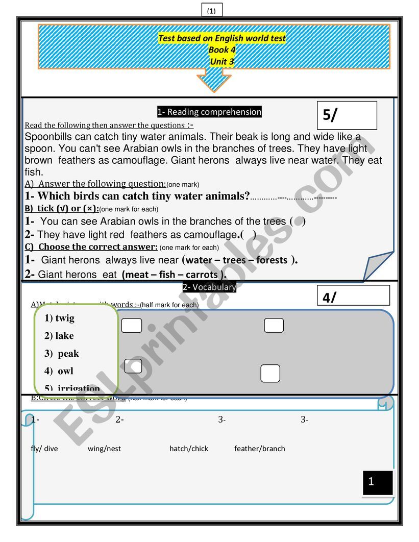 test based on English world course