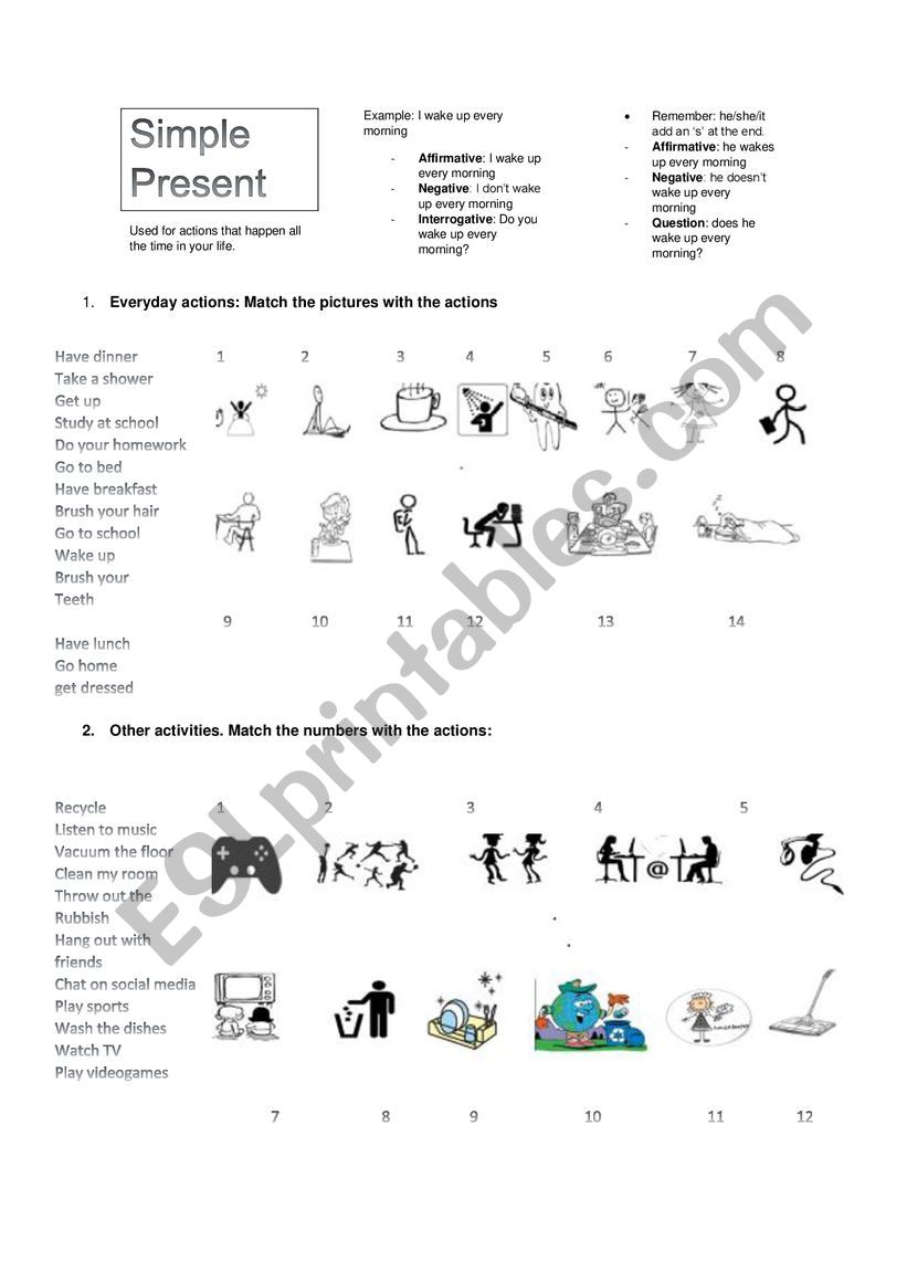 present simple basic actions worksheet