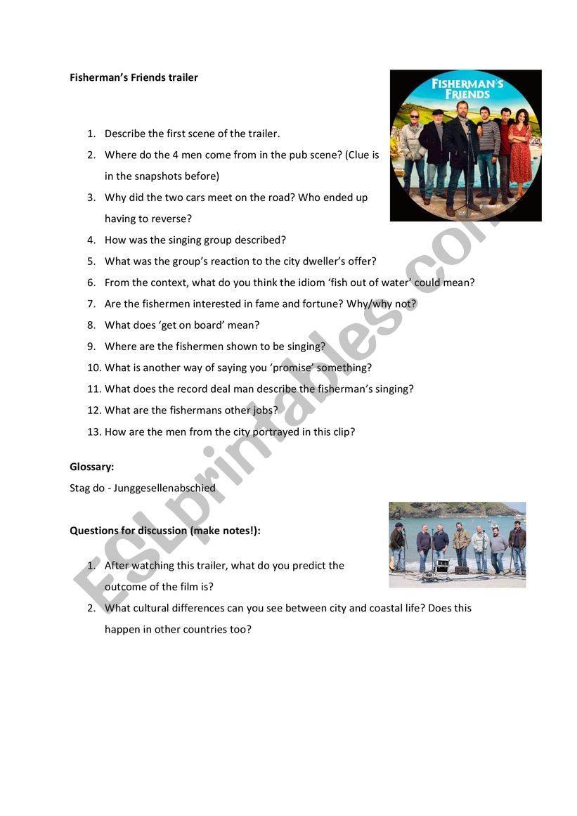 The FishermanÃ¯Â¿Â½s Friends Trailer Worksheet