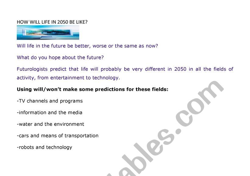 Future predictions  worksheet