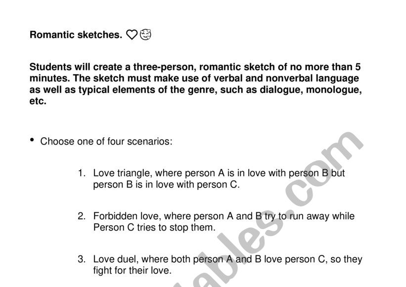 Romantic sketches  worksheet