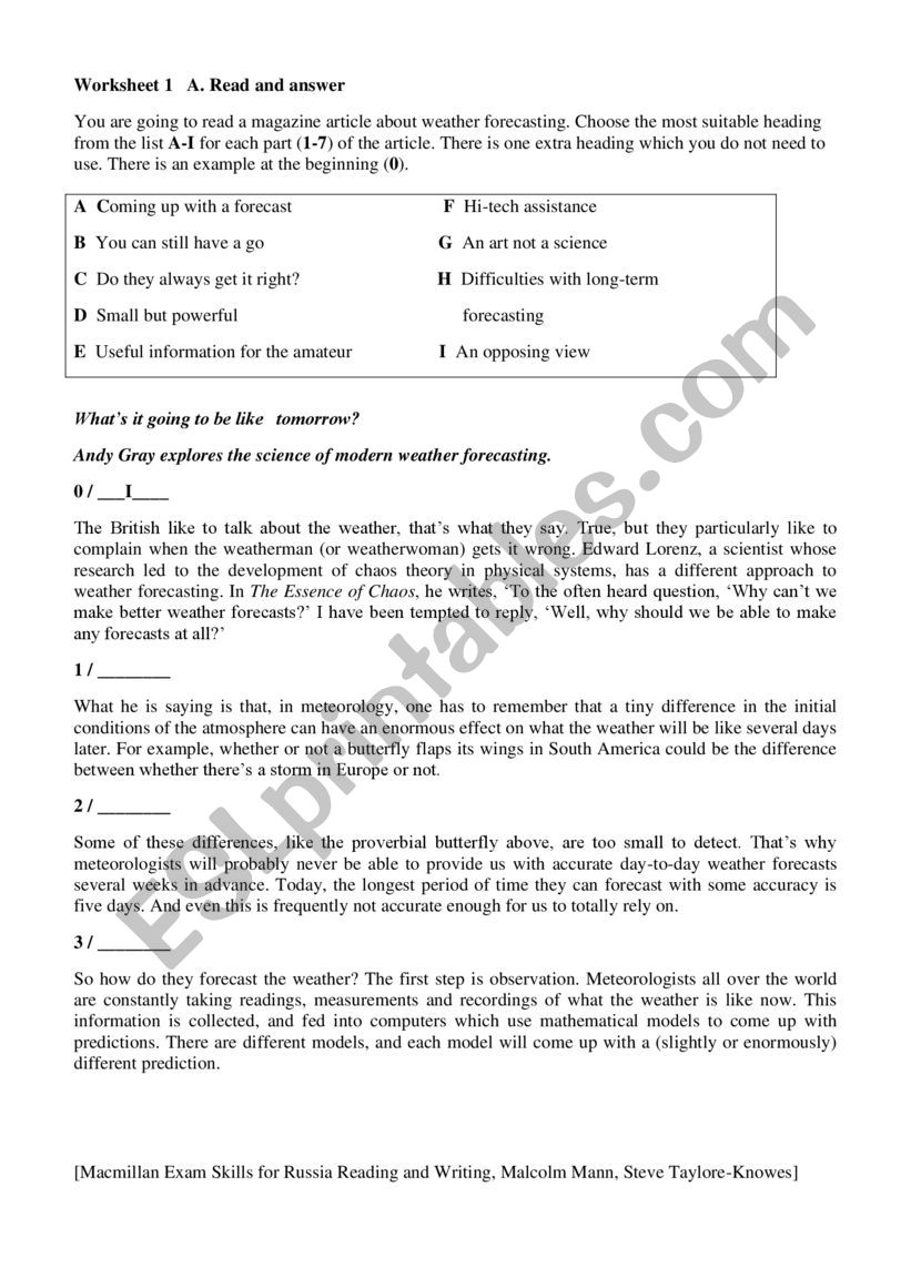 Weather worksheet