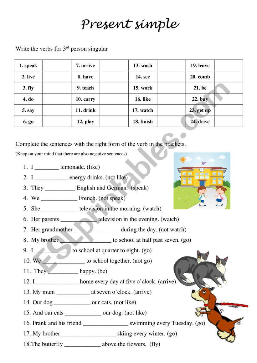 Present simple - affirmative, negative and 3rd person singular