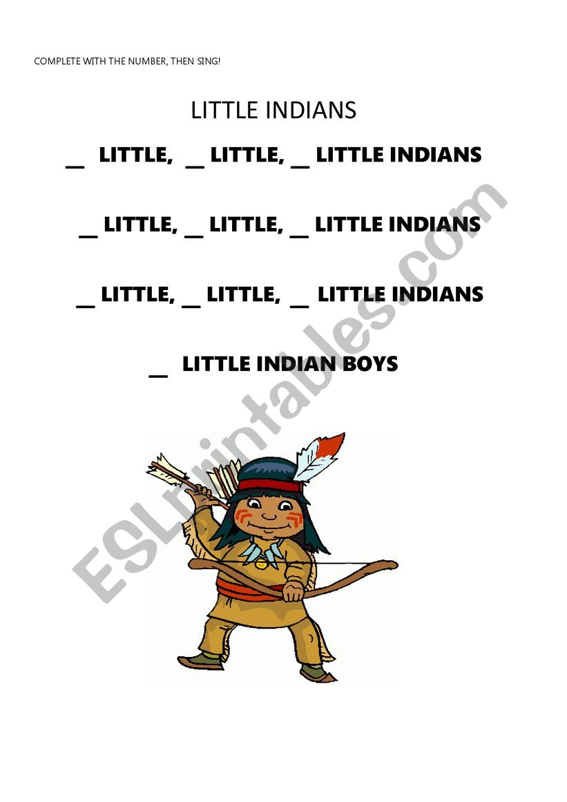 10 LITTLE INDIANS worksheet