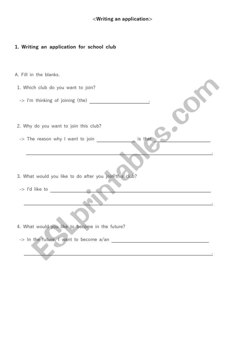 Writing an Application  worksheet