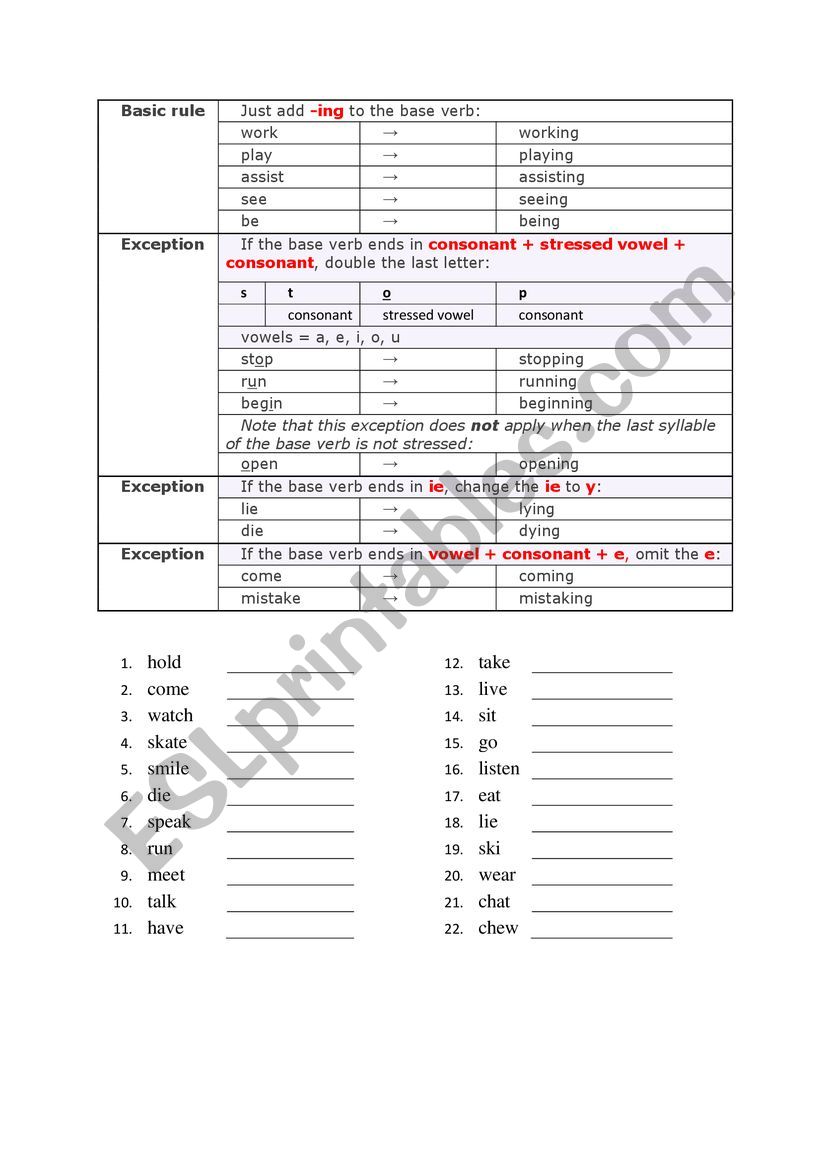 Verb-ing worksheet