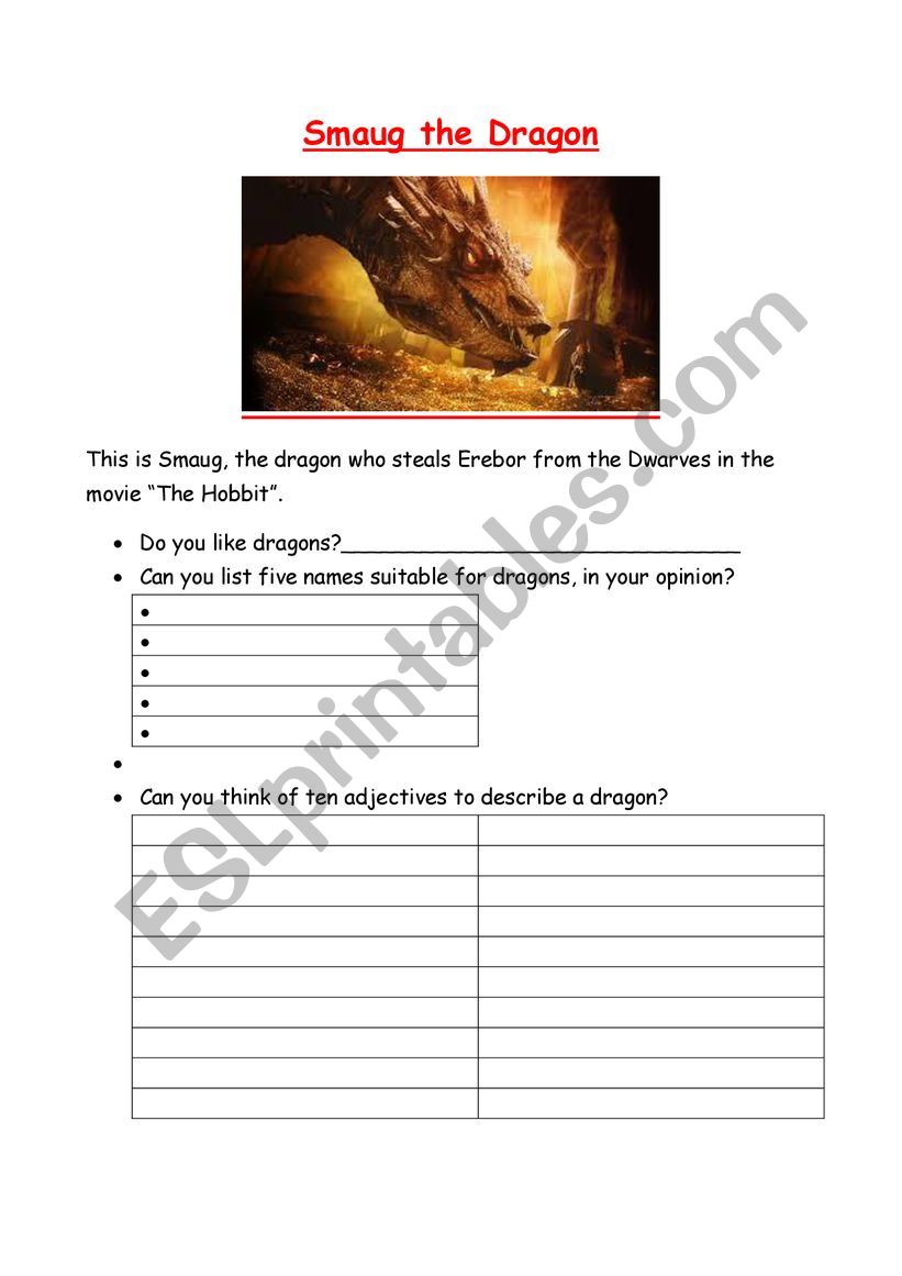Smaug the Dragon worksheet