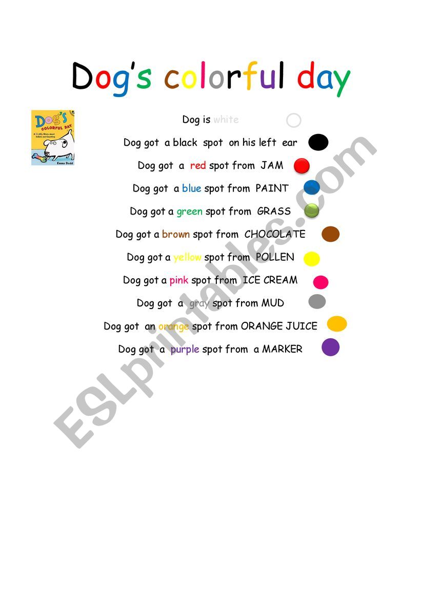 Dog�s colorful day  worksheet
