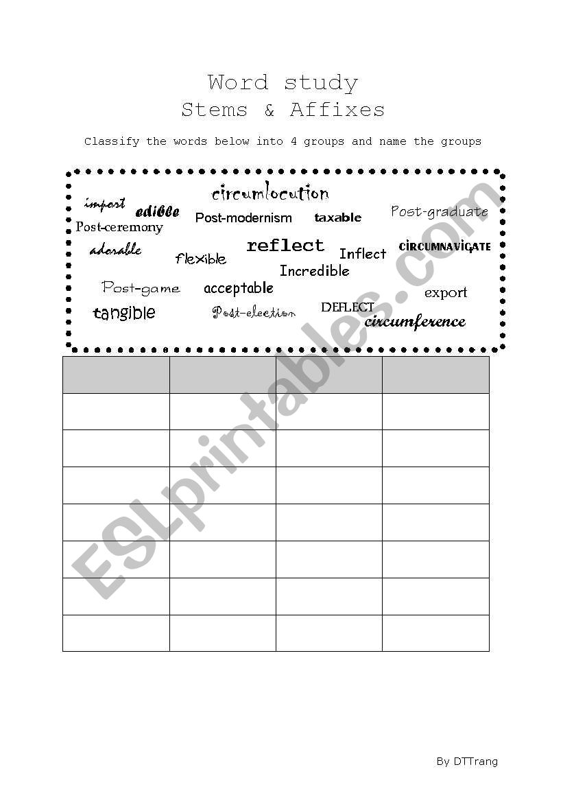 Word study worksheet