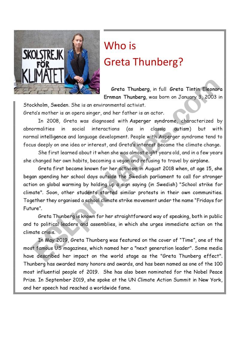 WHO IS GRETA THUNBERG? worksheet
