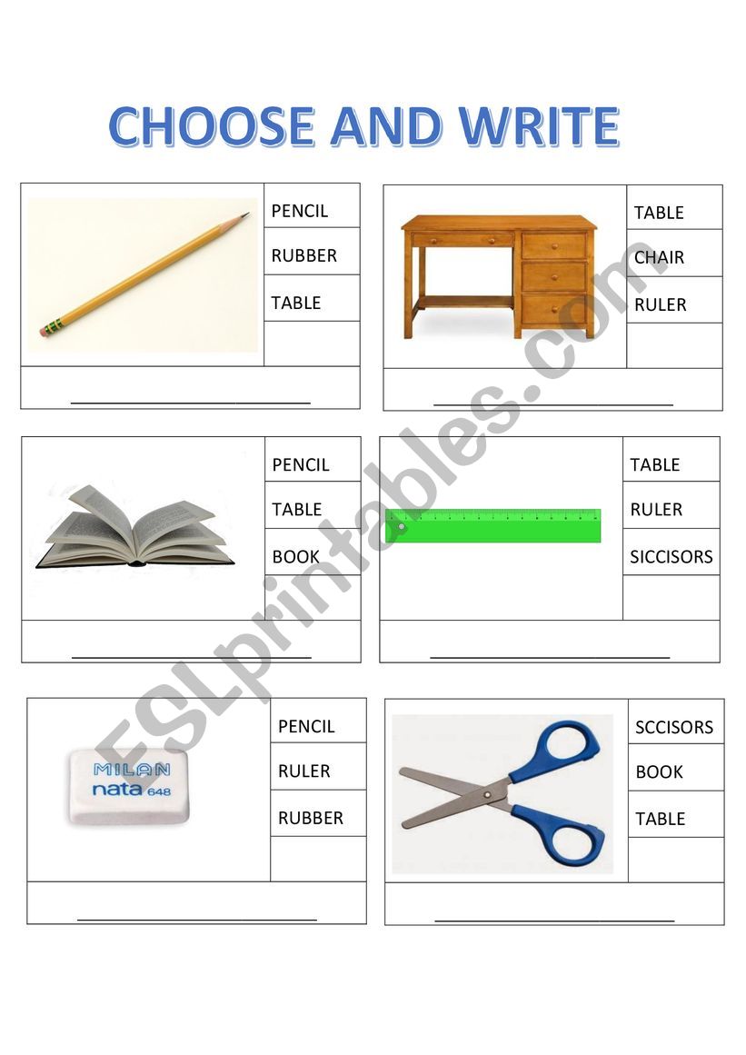 Classroom materials worksheet