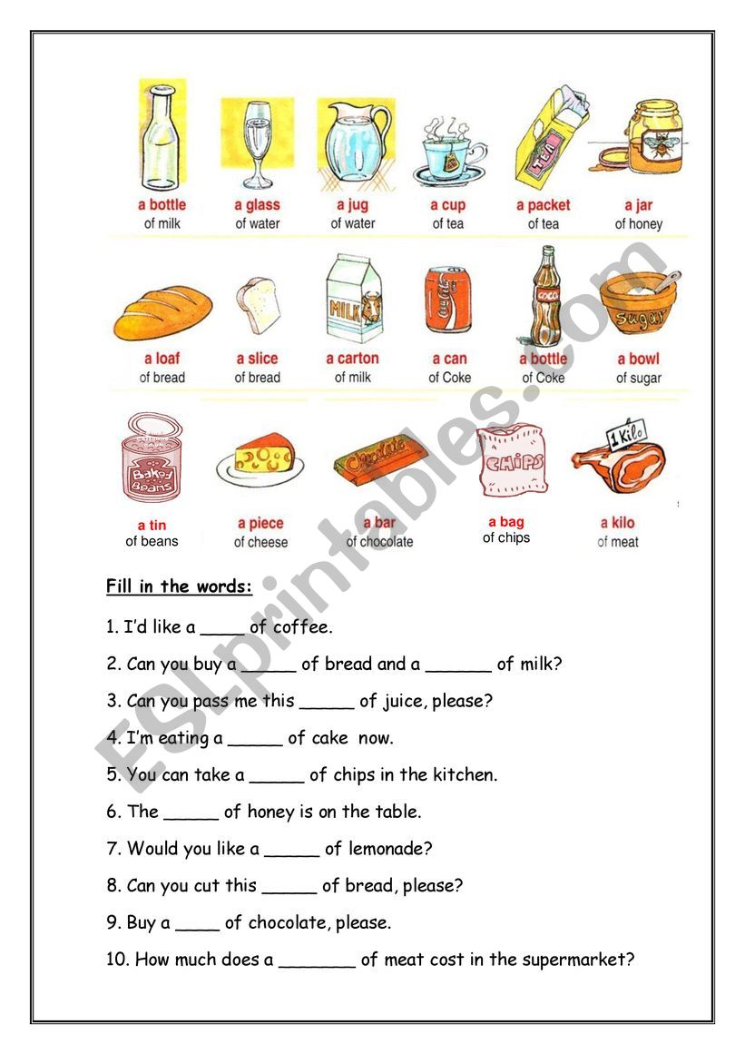 Containers worksheet