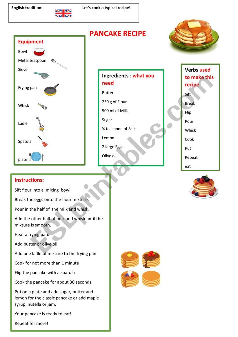 Pancake recipe worksheet