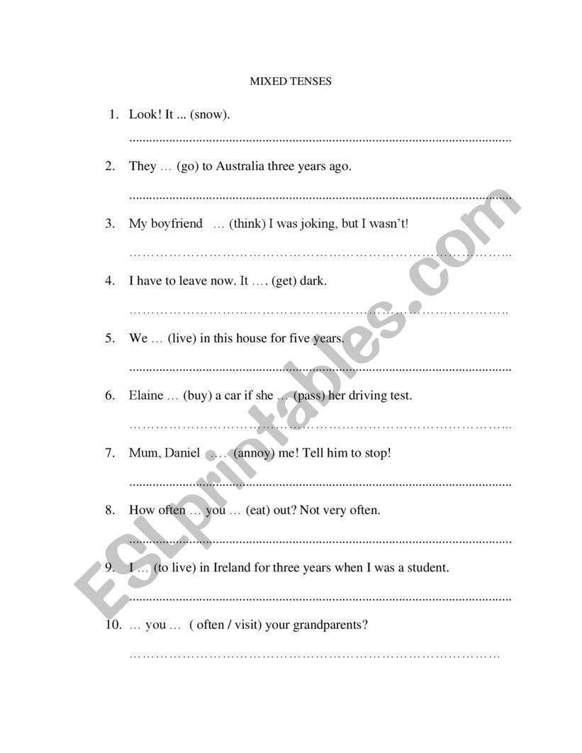 Mixed tenses   worksheet