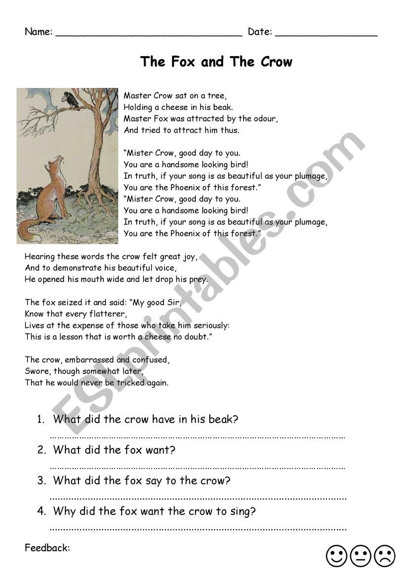 Comprehension questions for The Fox and The Crow