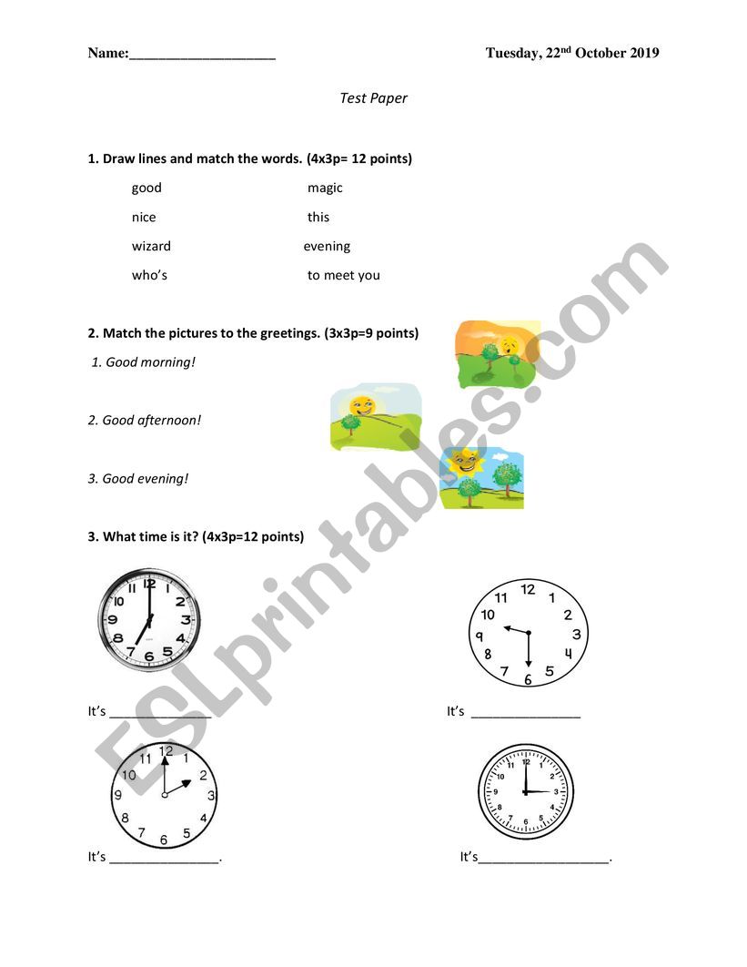 Test Paper IIIGrade worksheet