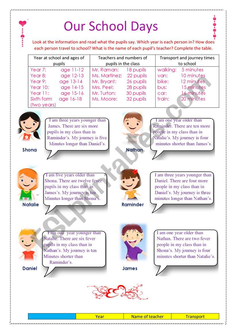 Our school days worksheet