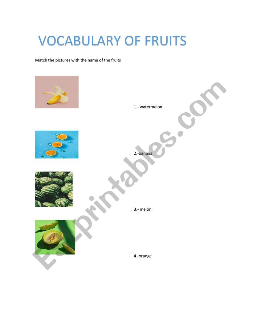 match the fruits worksheet