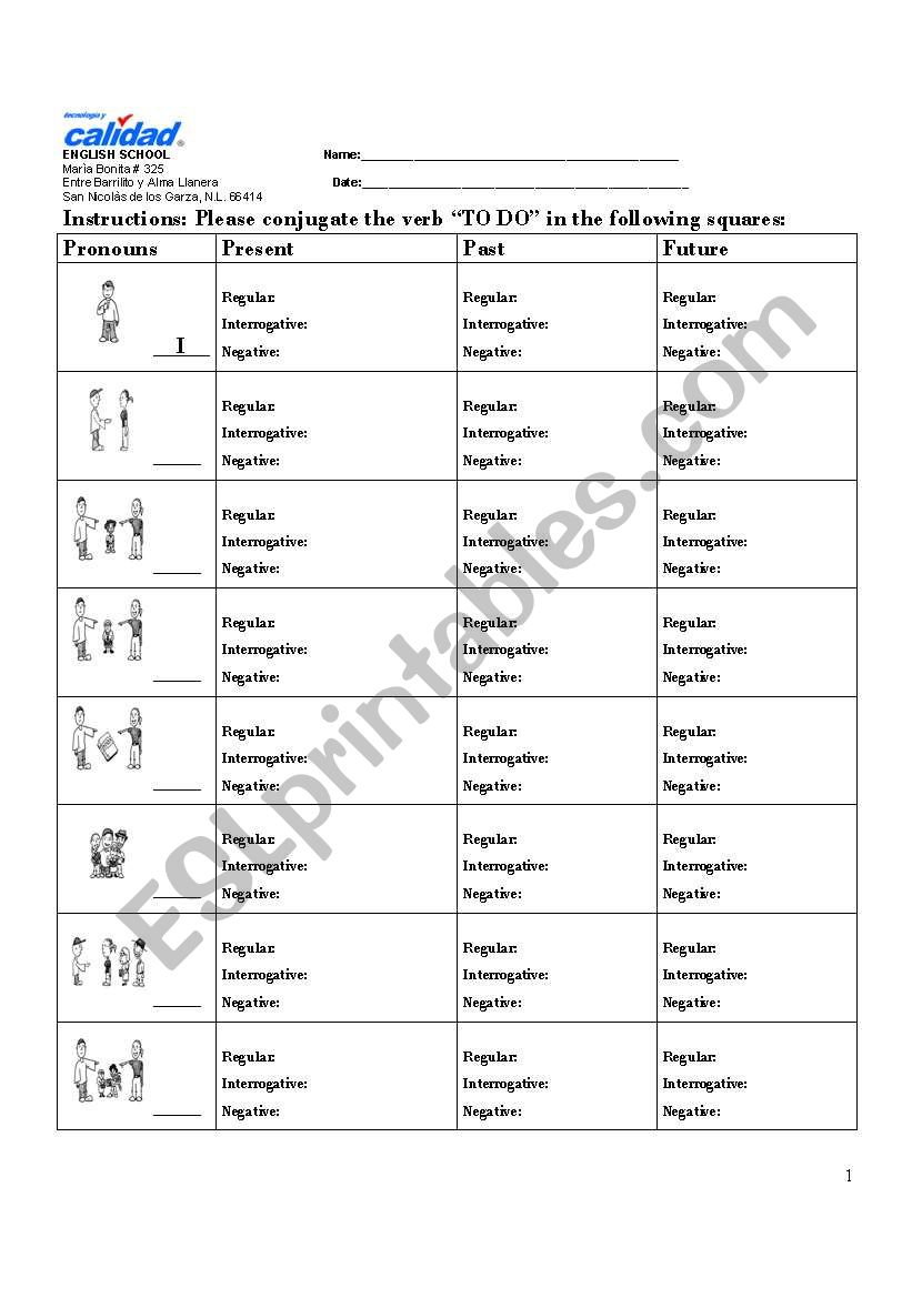 English Worksheets Verb TO DO Conjugation Worksheet