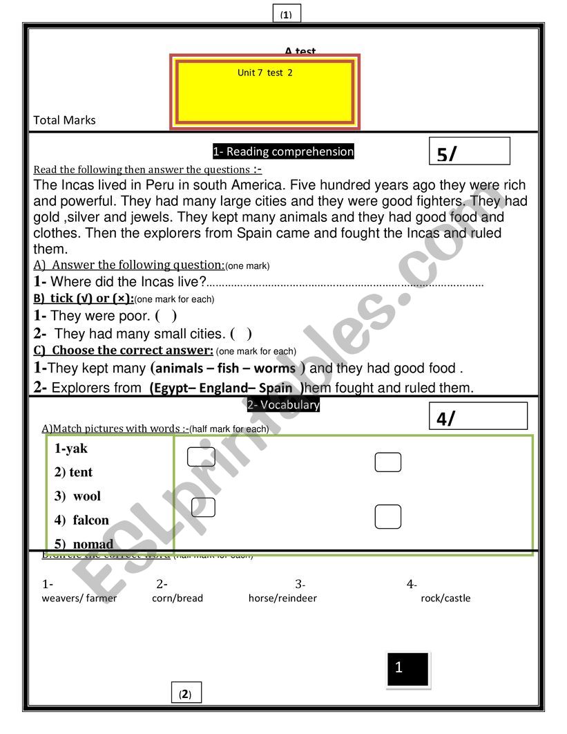 A complete test based on English world 