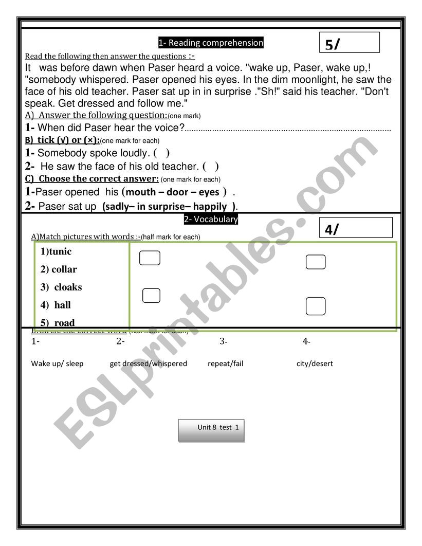 A test based on English world course book 4