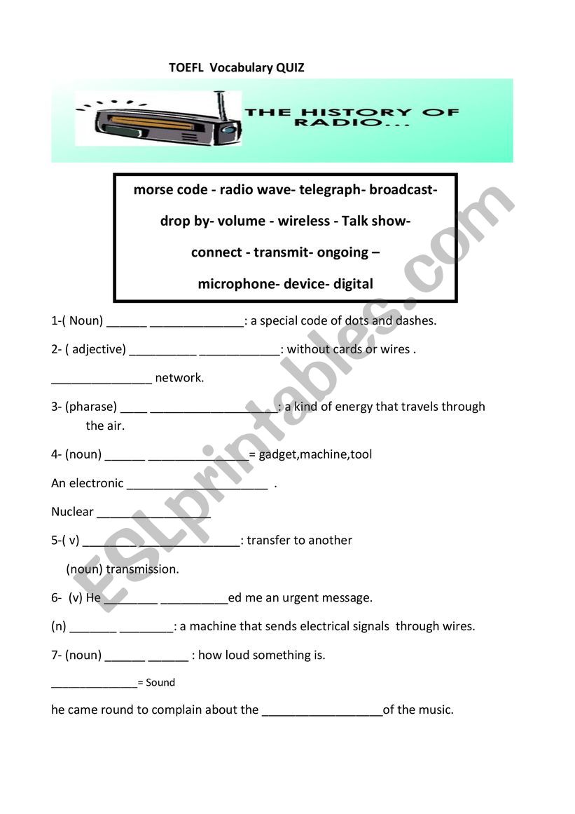 Vocabulary quiz  worksheet