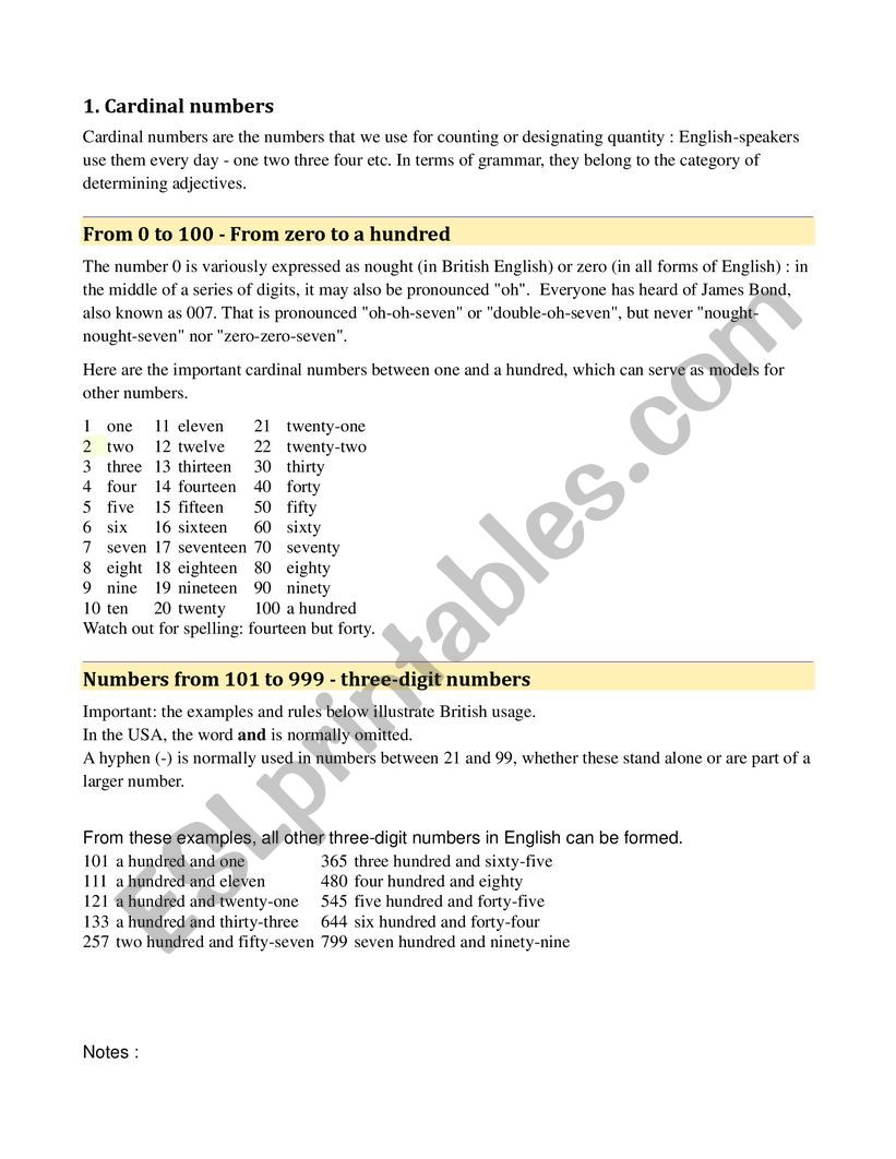 How to read numbers worksheet