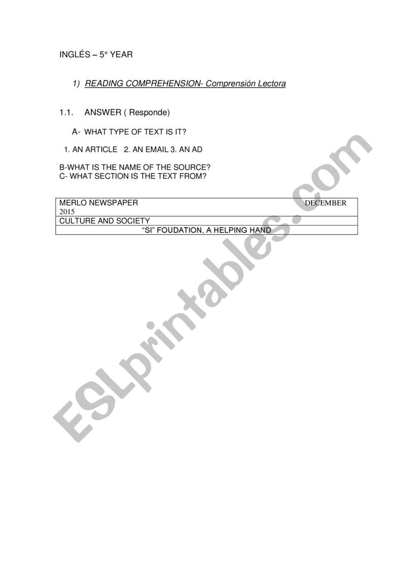 si Foudation worksheet