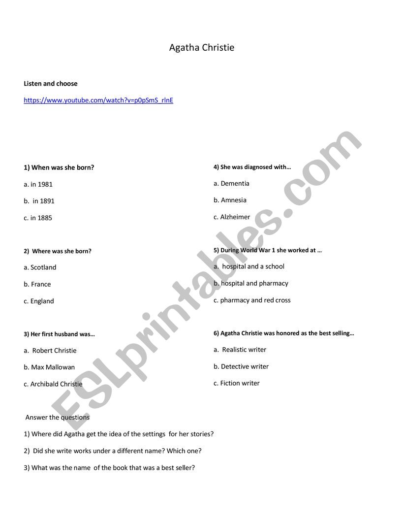 Agatha Christie worksheet