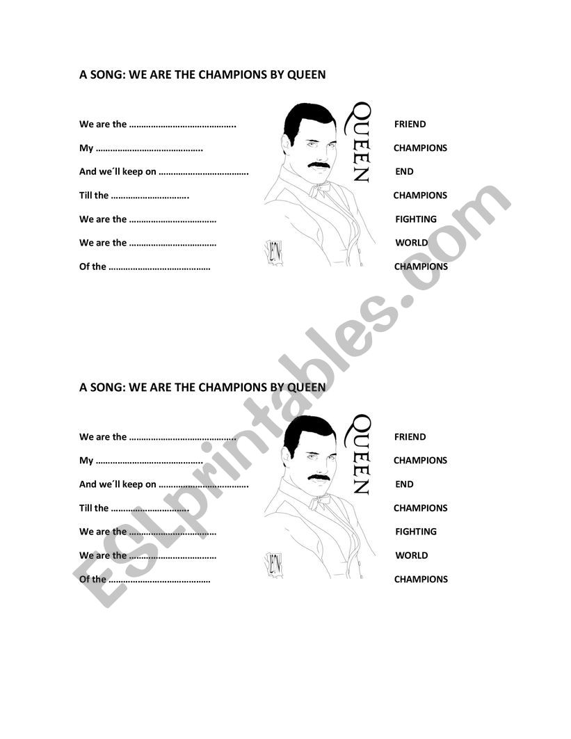 WE ARE THE CHAMPIONS worksheet