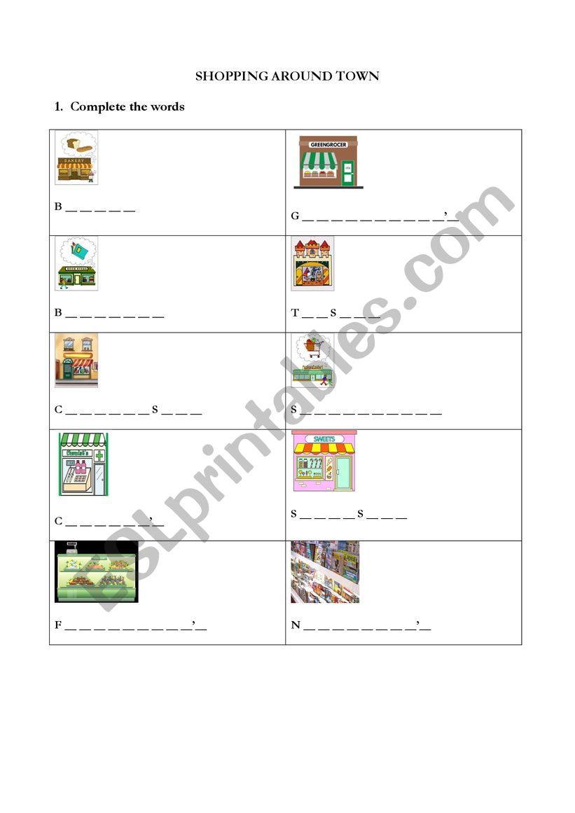 ShopsWorksheets worksheet