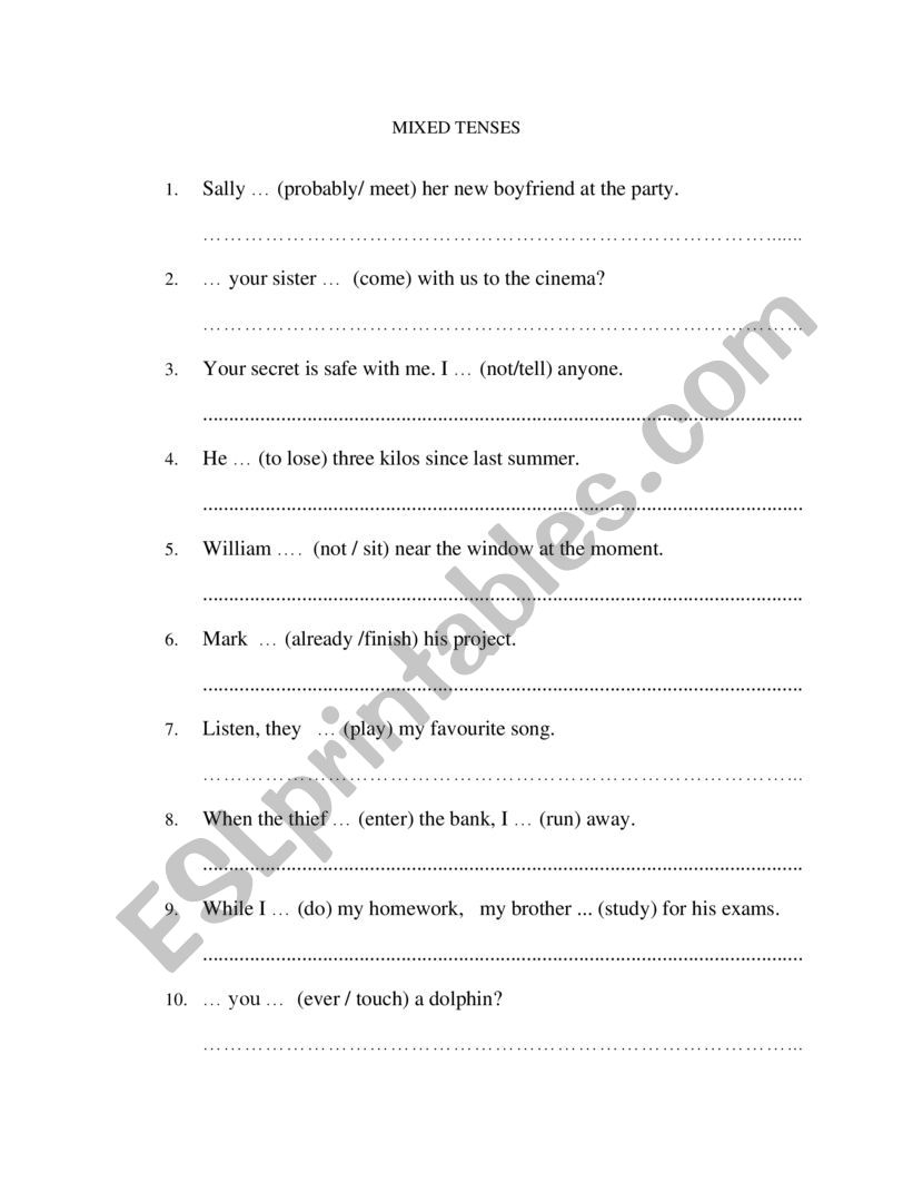 MIXED TENSES worksheet