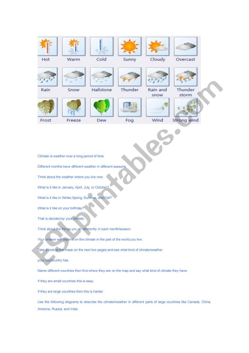 Climate and Weather worksheet