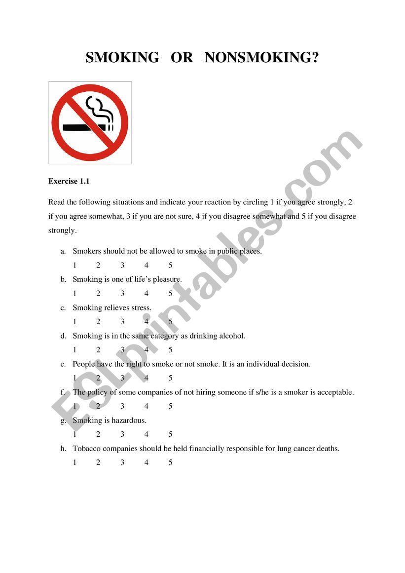 SMOKING OR NONSMOKING worksheet