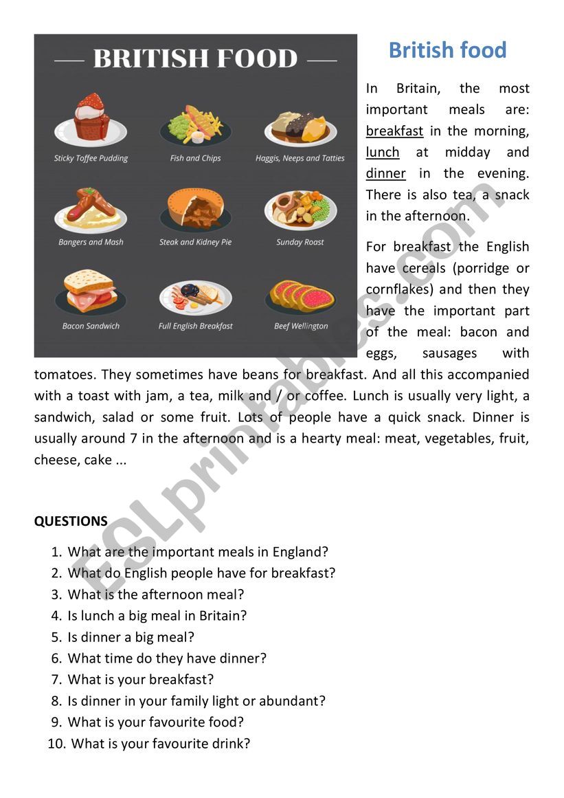 British Food worksheet