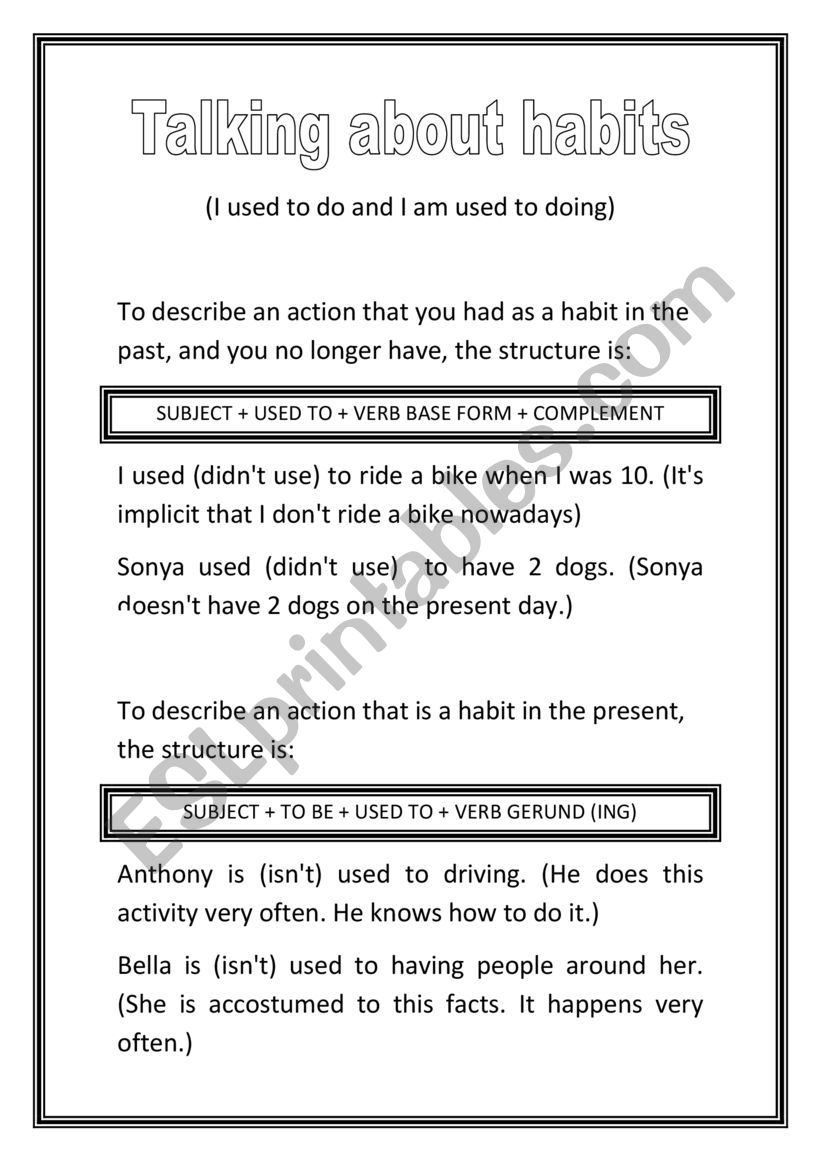 Talking about habits worksheet