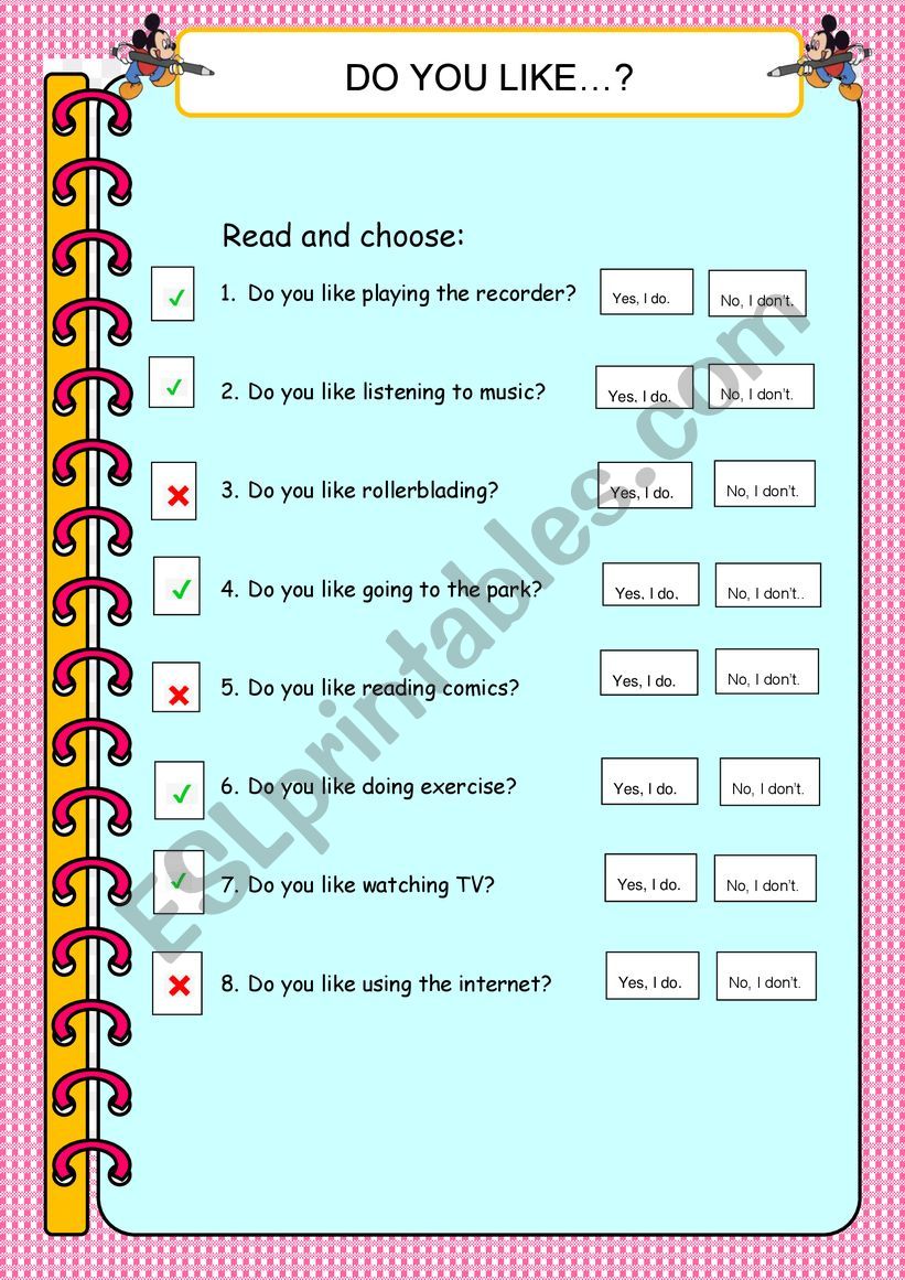 Do you like? worksheet