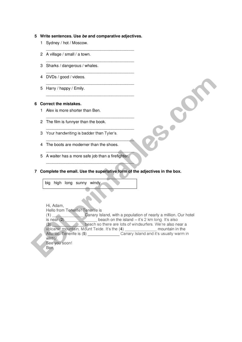 Adjectives worksheet
