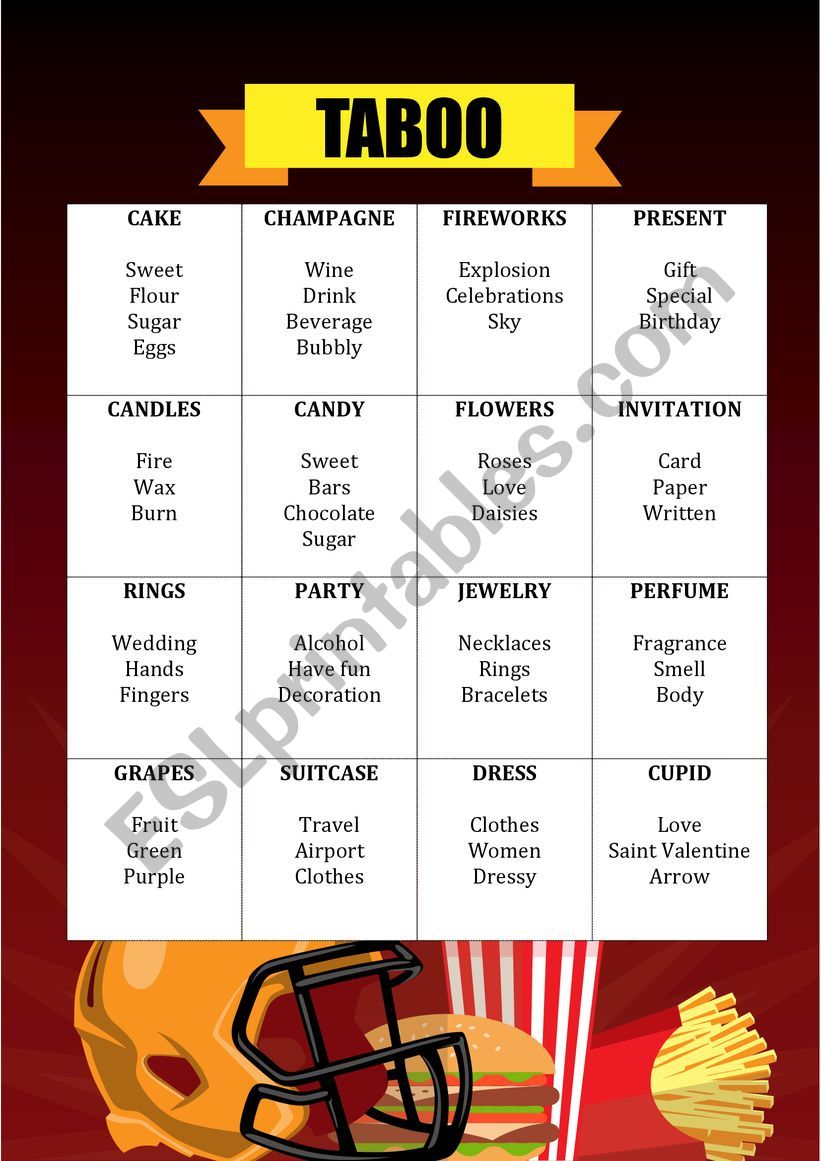 CELEBRATIONS TABOO worksheet