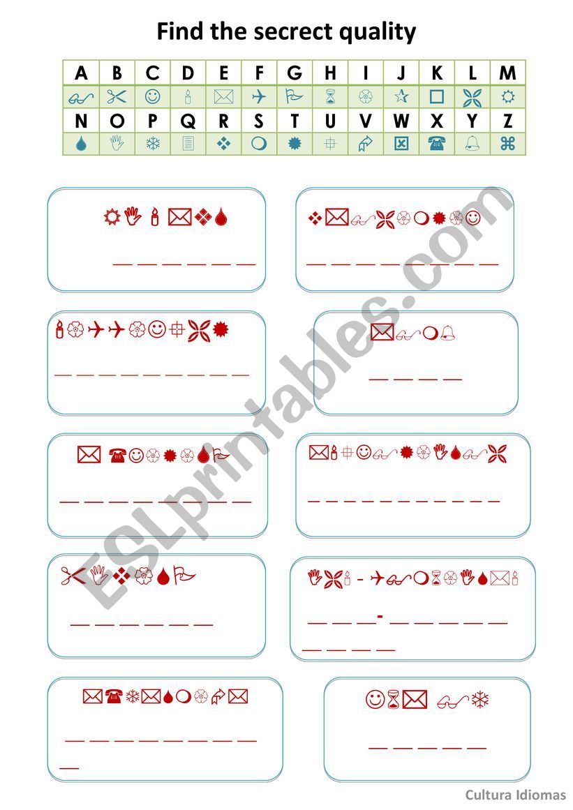 Adjective Code worksheet