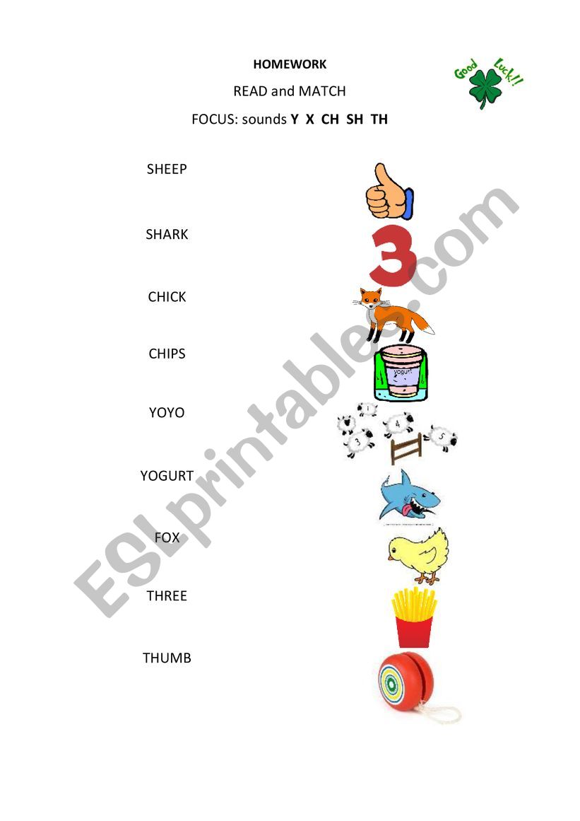 Jolly Phonics 6 sounds group Read & Match activity 