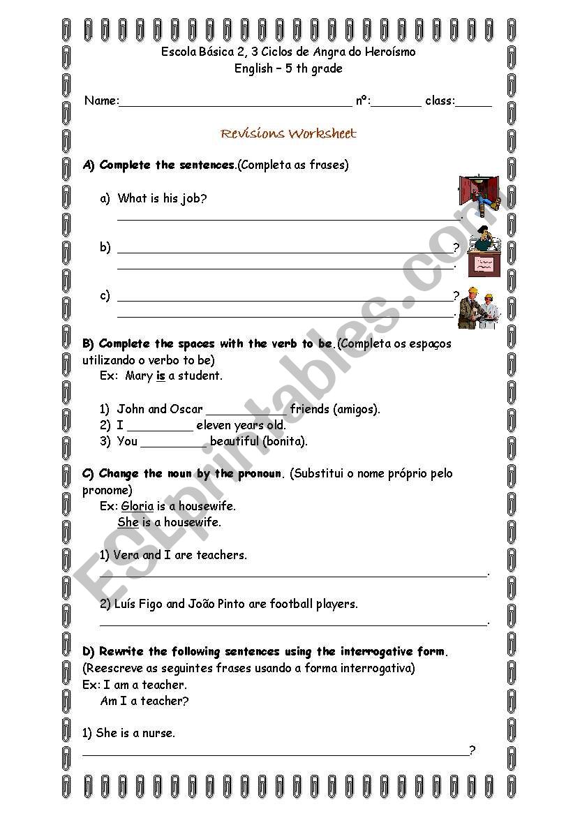 Jobs revisions sheet worksheet