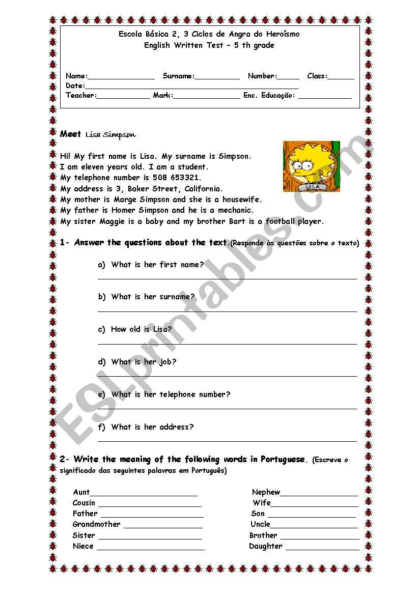 English Test worksheet